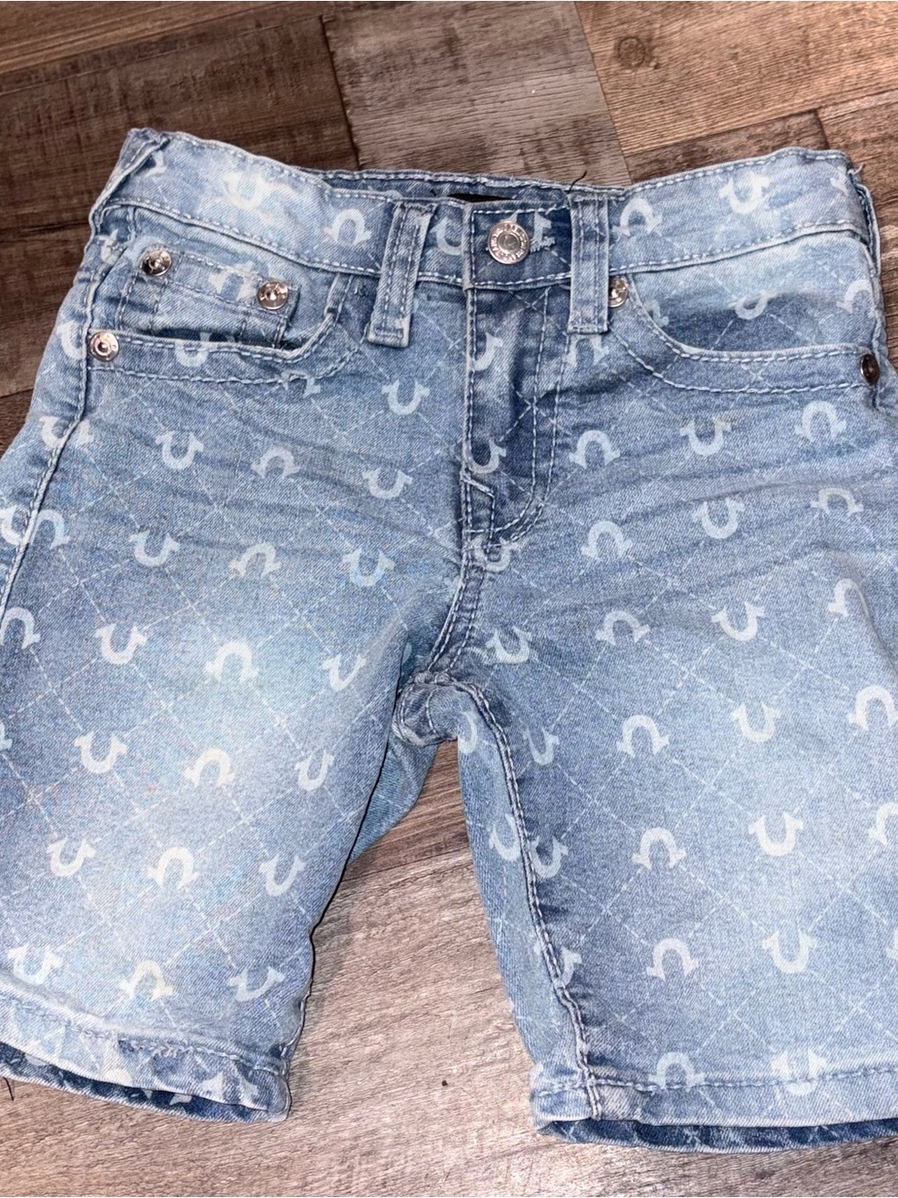 True Religion Light Blue Logo Print Denim Shorts for Kids